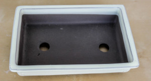 Japanese    Glazed Rectangle 16"L x 11"W x 3"H Forest Ceramic Bonsai Pot, creamy color