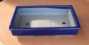 Copy of Japanese    Glazed Rectangle 16"L x 11"W x 3"H Forest Ceramic Bonsai Pot, Royal blue color