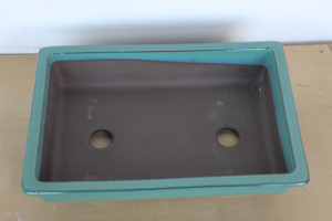 Japanese  forest, group planting  bonsai pot, glazed   14.5"L x 9.75"W x 3"H - Teal Green