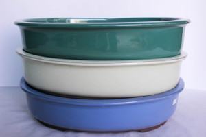 Japanese Glazed Oval  16.5"L x 13.5"W x 3.5"H Ceramic Bonsai Pot