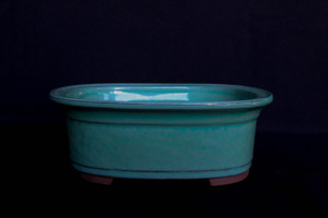 Japanese deep, textured, oval glazed pot 10"L