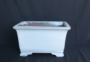White cracked marble glazed bonsai  pot  16.5"