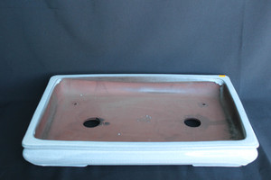 White cracked marble glazed bonsai pot 20"L