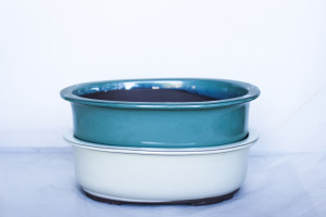 Japanese  Glazed Oval 9.25"L x 7.5"W x 3.25"H Ceramic Bonsai Pot