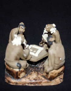 3.5"L x 3.5"W x 2.5"H Four Old Men in Corners Playing Board Game Unglazed Mudmen Bonsai Figurine - Main Image 3.5"L x 3.5"W x 2.5"H Four Old Men in Corners Playing Board Game Unglazed Mudmen Bonsai Figurine - Main Image
