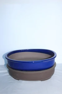 Japanese Yokkaichi Dark Brown Clay Unglazed Oval 14.5"L x 12.5"W x 3.5"H