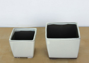 Japanese Yokkaichi Creamy White Glazed Square 3.25"L & 4.25"L 2 Piece Ceramic Bonsai Pots Set - Main Image Japanese Yokkaichi Creamy White Glazed Square 3.25"L & 4.25"L 2 Piece Ceramic Bonsai Pots Set - Main Image