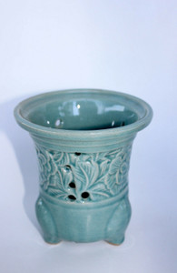 Oriental Style Mint Blue Glazed with Flowers & Leaves Design 5"Dia x 5"H Ceramic Orchid Pot - Main Image Oriental Style Mint Blue Glazed with Flowers & Leaves Design 5"Dia x 5"H Ceramic Orchid Pot - Main Image