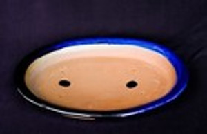 Japanese  Royal Blue Glazed Oval 22.5"L x 18"W x 3"H Forest Ceramic Bonsai Pot
