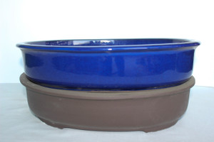 Japanese Glazed Oval  16.5"L x 13.5"W x 3.5"H Ceramic Bonsai Pot
