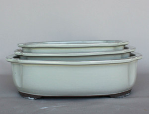 Japanese Yokkaichi Creamy White Glazed Lotus 10"L, 11"L & 12.25"L Ceramic Bonsai Pots (3 Piece Set) - Main Image Japanese Yokkaichi Creamy White Glazed Lotus 10"L, 11"L & 12.25"L Ceramic Bonsai Pots (3 Piece Set) - Main Image