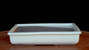 Japanese Yokkaichi Creamy White Glazed Rectangle Inside 12.25"L Forest & Raft Ceramic Bonsai Pot - Main Image Japanese Yokkaichi Creamy White Glazed Rectangle Inside 12.25"L Forest & Raft Ceramic Bonsai Pot - Main Image