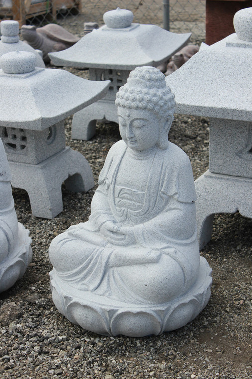 Meditating Buddha on Lotus Flower Pad Granite Stone Statue (Approx 3 ft Tall Version)