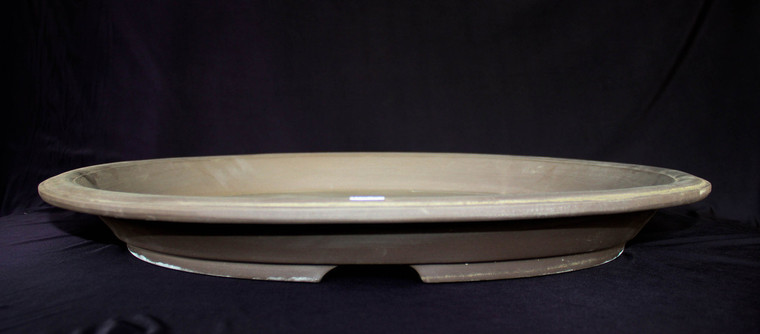 Japanese  Dark Brown Clay Unglazed Oval 13.5"L x 10.5"W x 2.5"H Slim Forest & Raft Ceramic Bonsai Pot - Main Image