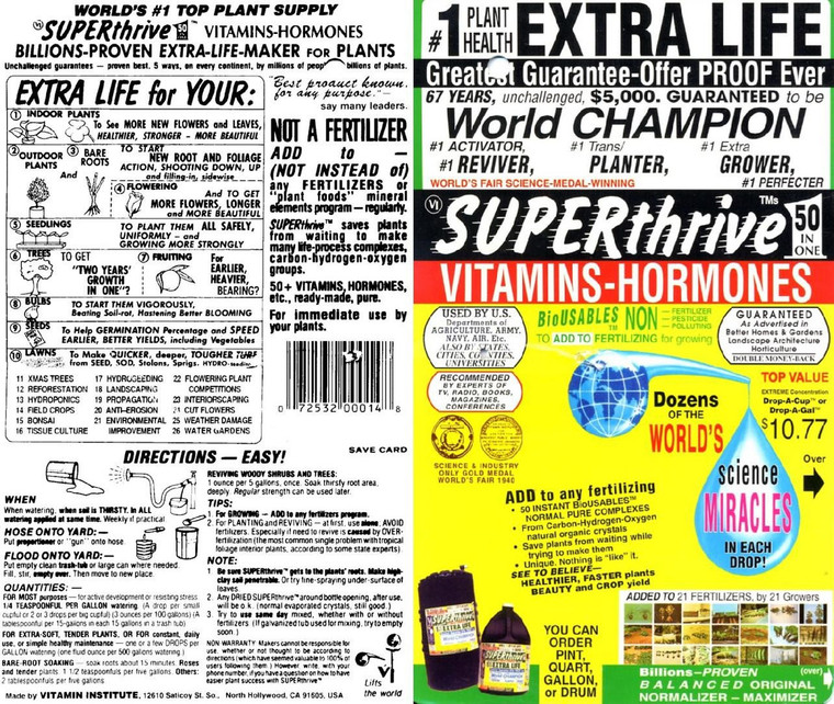 SUPERthrive: World Champion Plant Vitamin Mineral Hormone Solution - 1 Gallo  Bottle - Manufacturer's Info Card Image