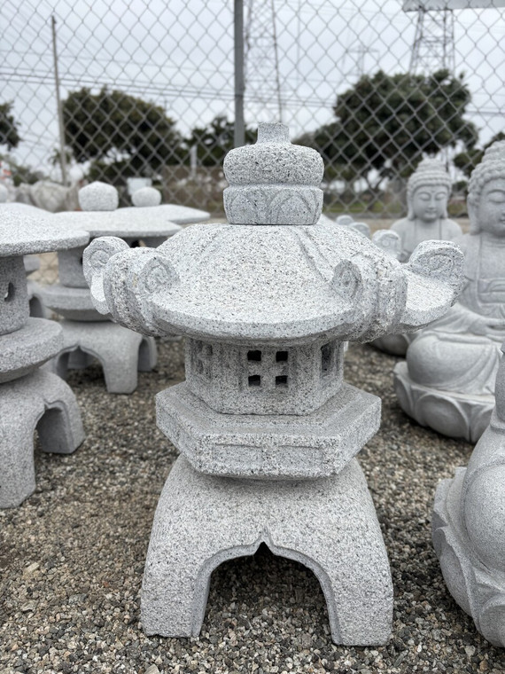 Curly Rokkaku roof   Top Quality Stone Lantern  + various  size
