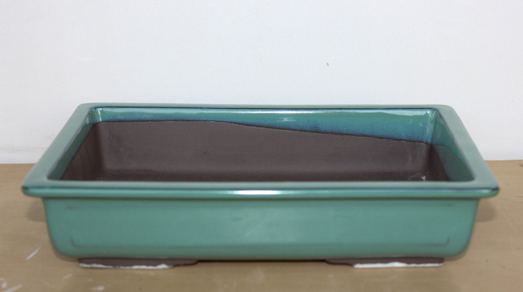 Japanese  forest, group planting  bonsai pot, glazed   13.25"L x 8.75"W x 2.75"H - Teal Green