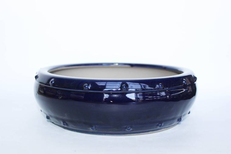 Japanese bonsai pot -drum style, Royal blue 9.5"Dia x 2.5" Depth