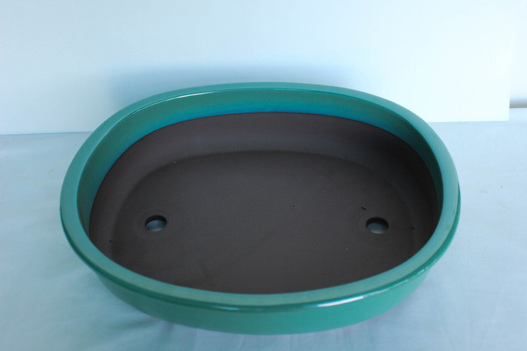 Japanese  Glazed Oval 10.5"L x 8.75"W x 3.25"H Ceramic Bonsai Pot