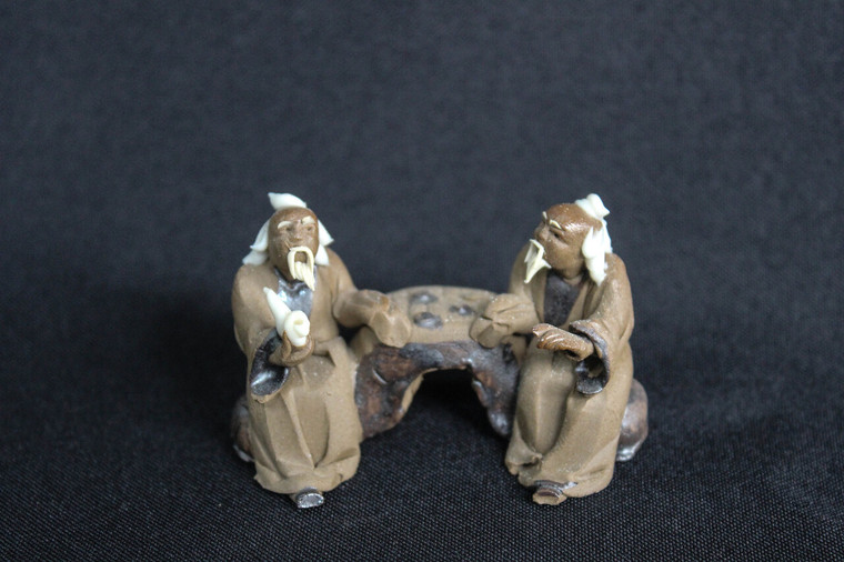 2.0"L x 1.5"H Two Old chess Buddies Finely Detailed Mudmen Bonsai Figurine