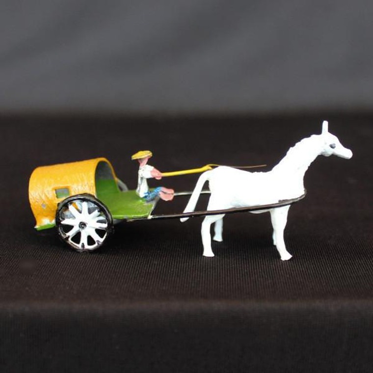 2.5"L x 1"H Horse Drawn Cart Painted Metal Bonsai Figurine - Main Image