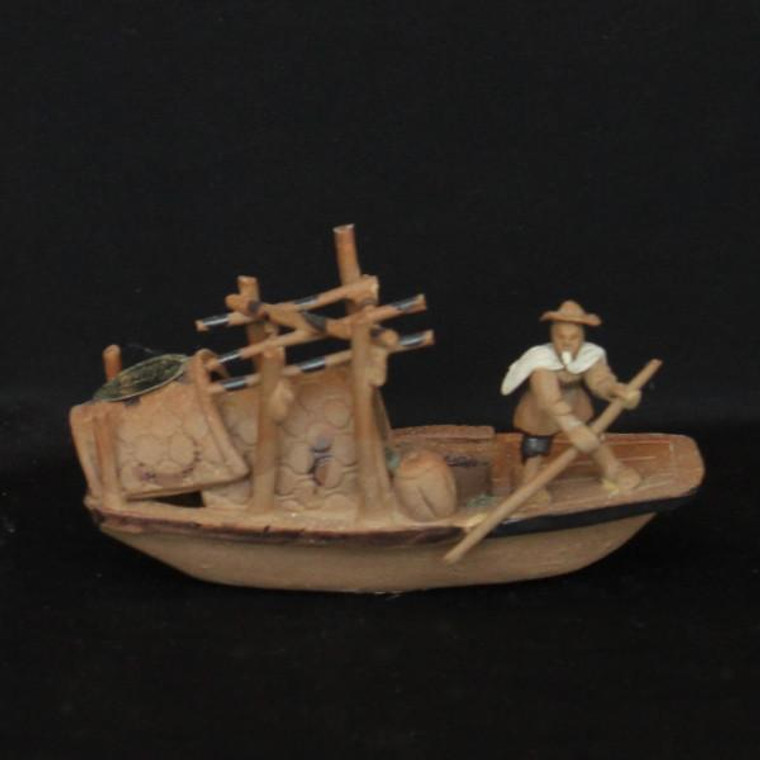 3"L x 2"H Brown Junk Ship  Mudmen Bonsai Figurine - Main Image