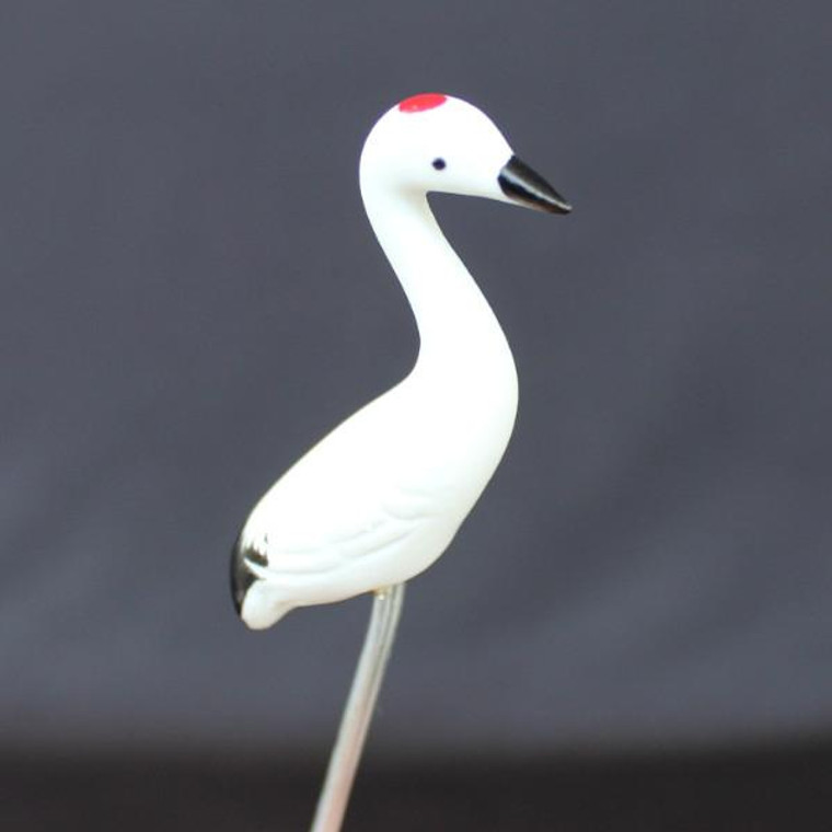 3.5"H x 1"L Red Crown White Tsuru Crane Mudmen Bonsai Figurine - Main Image