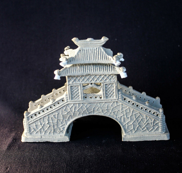 4.5"L x 3.25"H Large Pavilion Stone Bridge Unglazed Mudmen Bonsai Figurine - Main Image