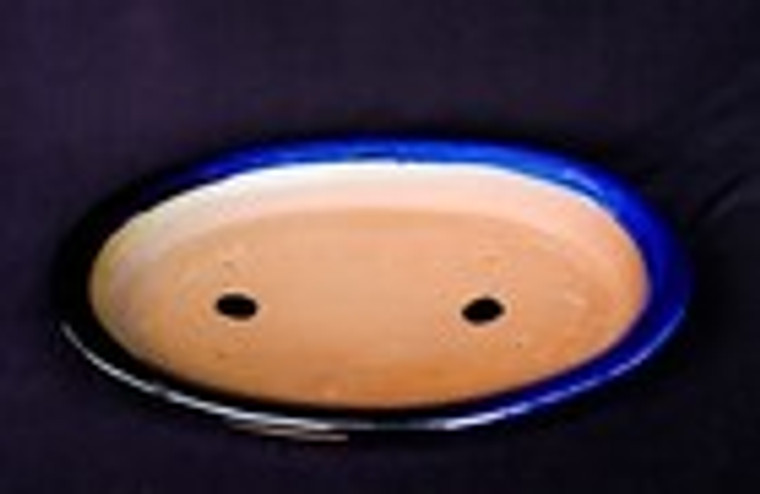 Japanese  Royal blue glazed Oval 15.5"L x 12.25"W Slim Forest & Raft Ceramic Bonsai Pot