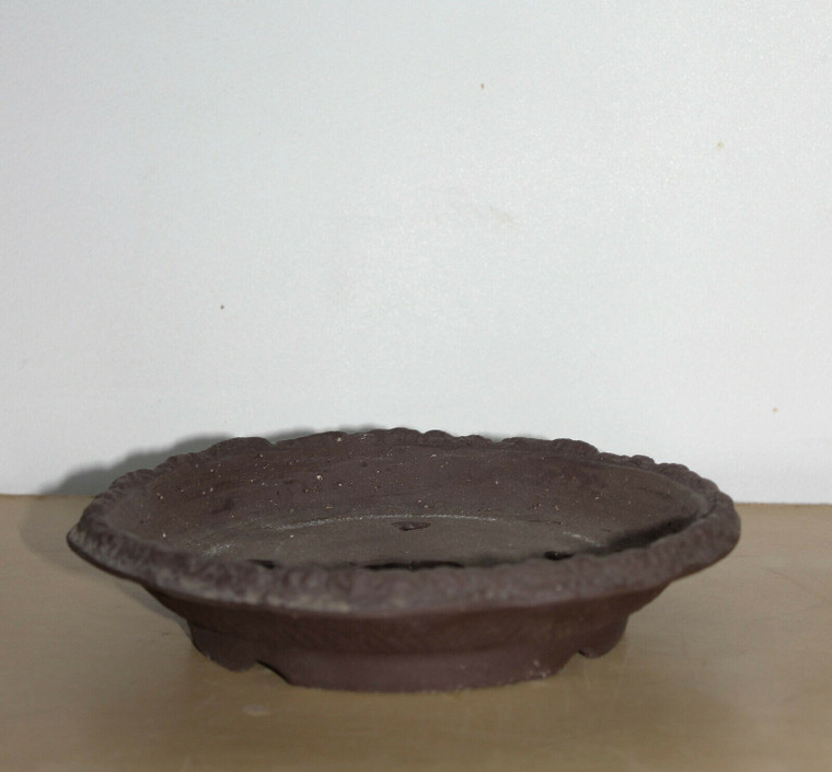 Japanese Yokkaichi Nanban Handmade Style Dark Brown Clay Unglazed Circle 7"Dia x 1"D Ceramic Bonsai Pot - Main Image