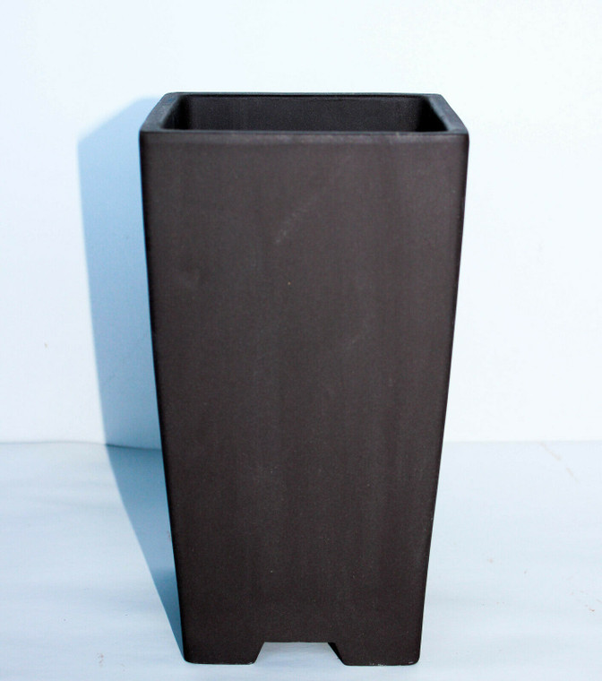 Japanese Yokkaichi High Fired Dark Brown Clay Unglazed Square 6"L x 6"W x 10"H Cascade Ceramic Bonsai Pot - Main Image