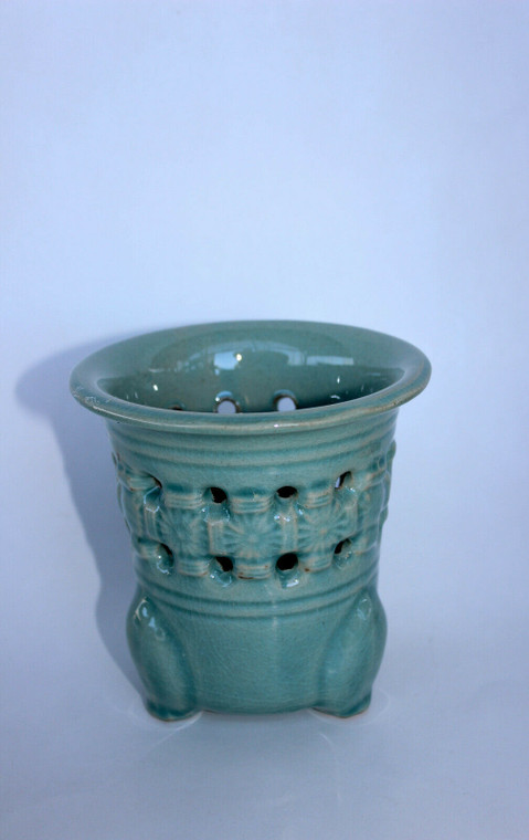 Oriental Style Mint Blue Glazed with Daisy Flowers Design 5"Dia x 5"H Ceramic Orchid Pot - Main Image