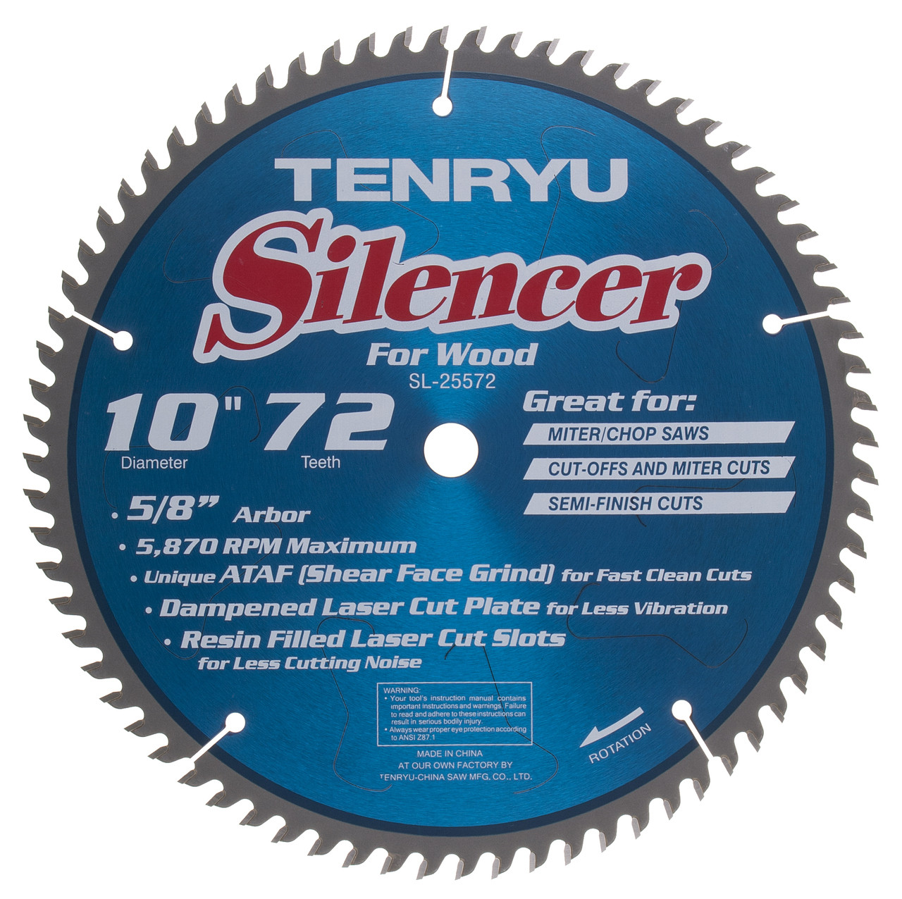 Tenryu TEN-SL-26072 260MM (Kapex) Silencer 72t, 30mm, Ataf -0deg Mitre Saw  Blades Atlas-Machinery