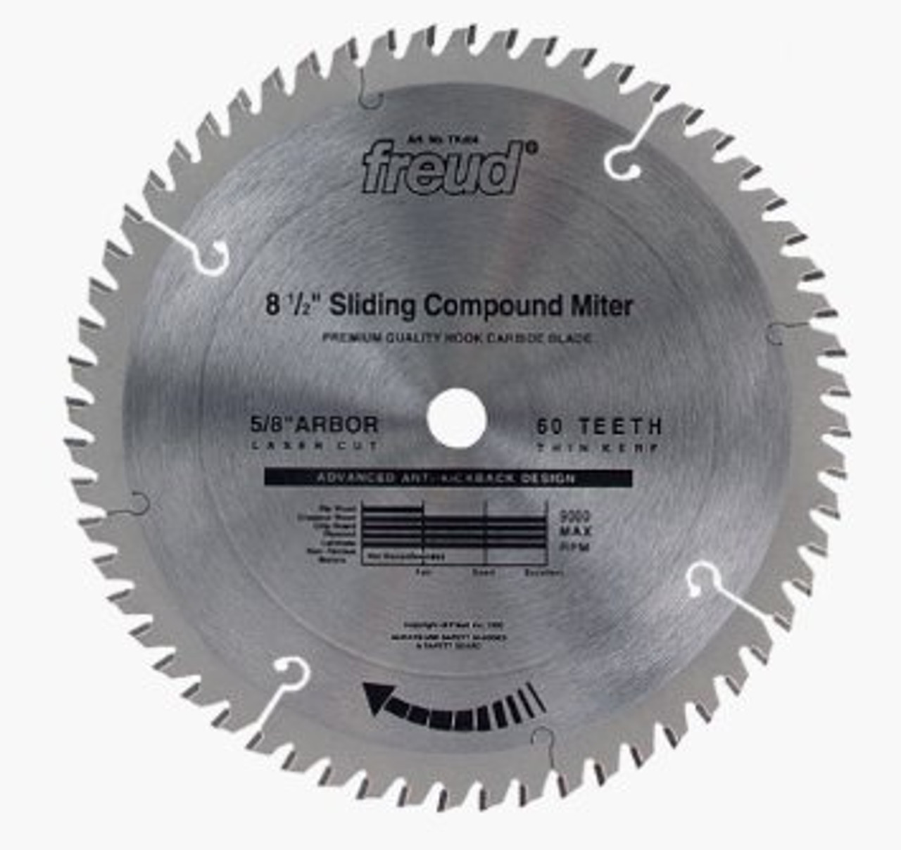 Freud FRE-TK604 8-1/2" 60 Tooth ATB Miter Saw Blade with 5/8" Arbor  Atlas-Machinery