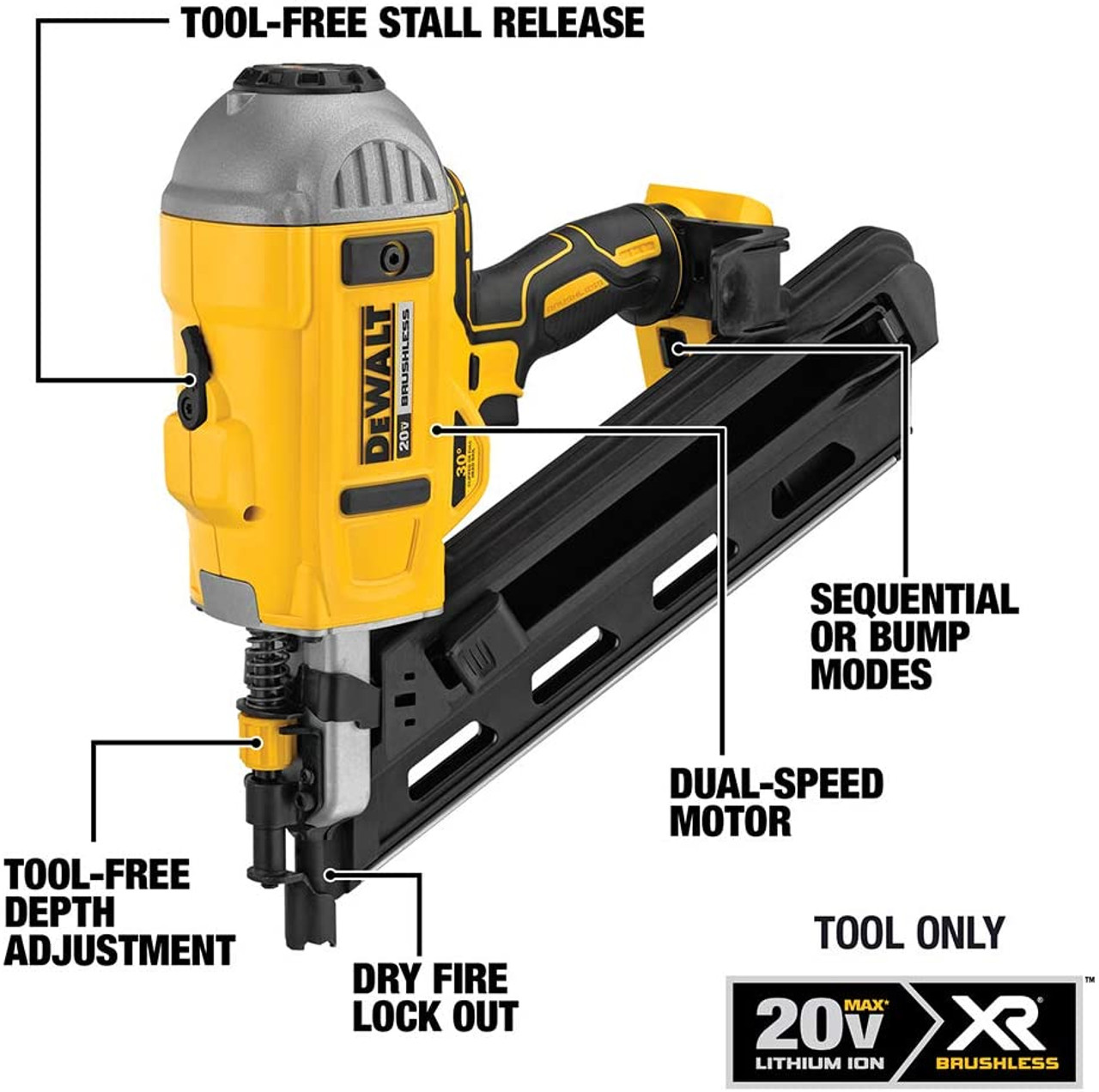 DEWALT DEW-DCN692B GEN3 20V MAX XR Brushless Dual Speed Framing Nailer Bare  Tool