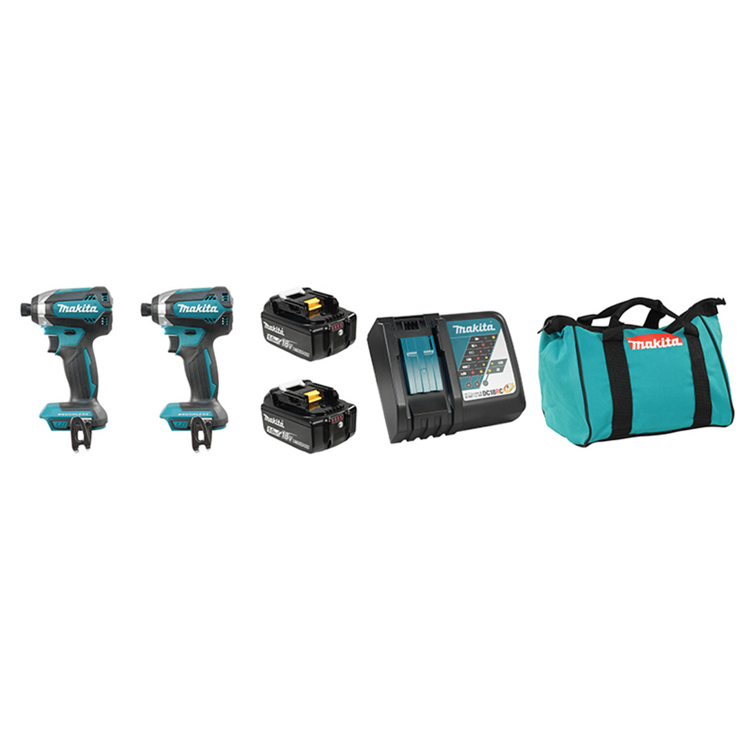 Makita DLX2186T 18V LXT 2-Piece Combo Kit – 2 Brushless Impact Drivers (DTD153Z), 2x 5.0Ah Batteries, Rapid Charger, Tool Bag – Star Protection, Long Run Time