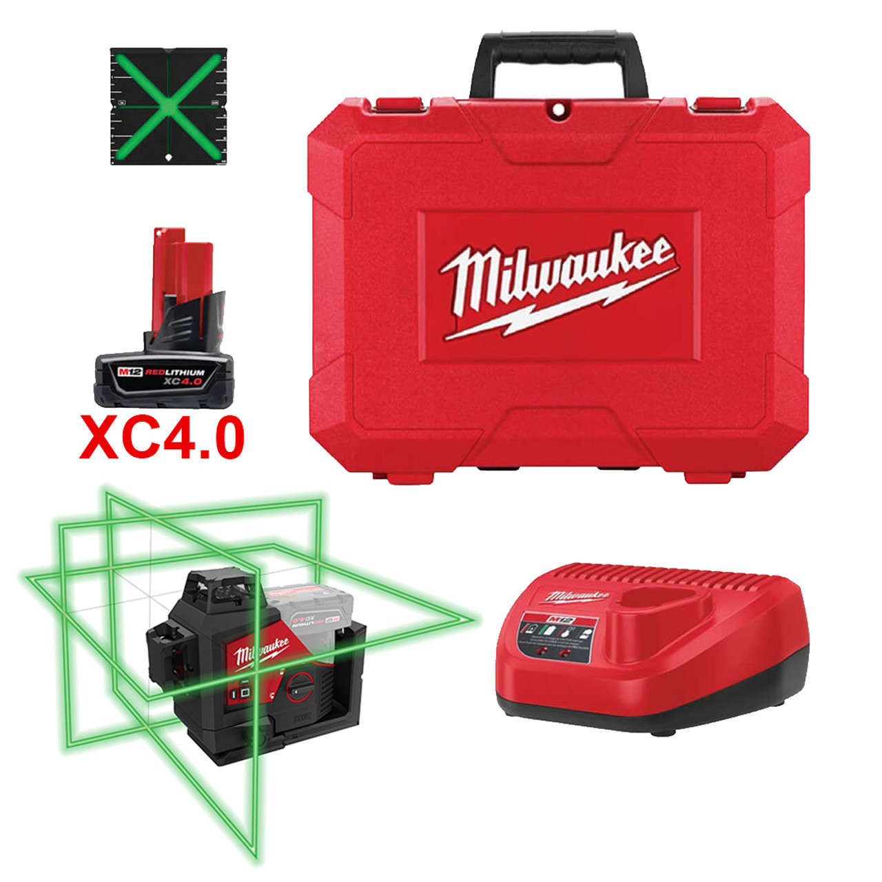 Milwaukee MIL-3632-21 M12 Green 360 Degree 3-Plane Laser Kit + M12