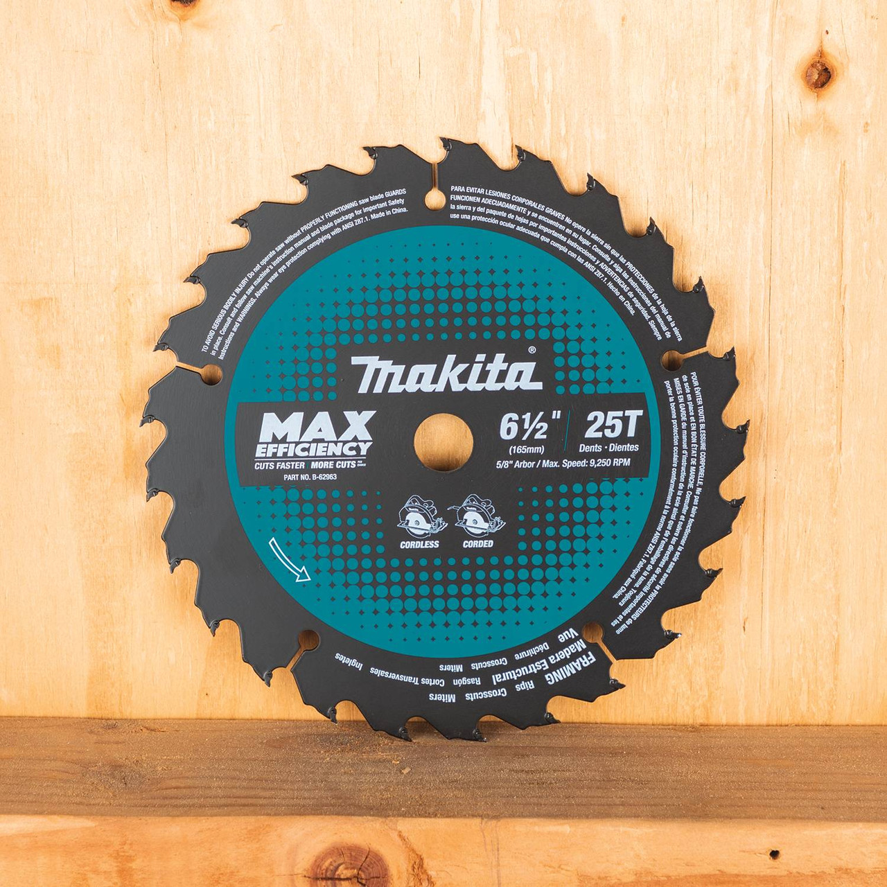 Makita MAK-B-62963 6-1/2in 25T Max Efficiency Carbide Tipped Circular Saw  Blade Atlas-Machinery