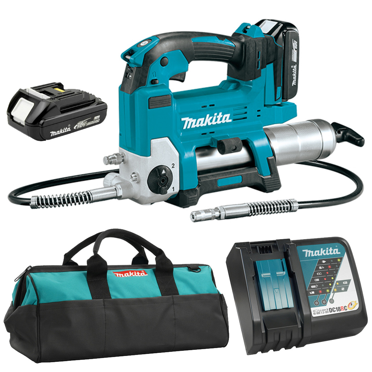 Makita MAK DGP180YEX1 Cordless Grease Gun 2x 1.5Ah Kit Atlas