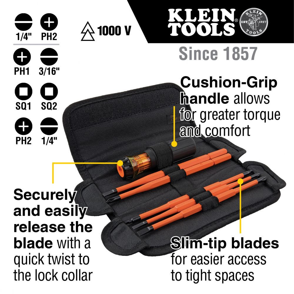 Klein Tools KLE-32288 8-in-1 Insulated Interchangeable Screwdriver