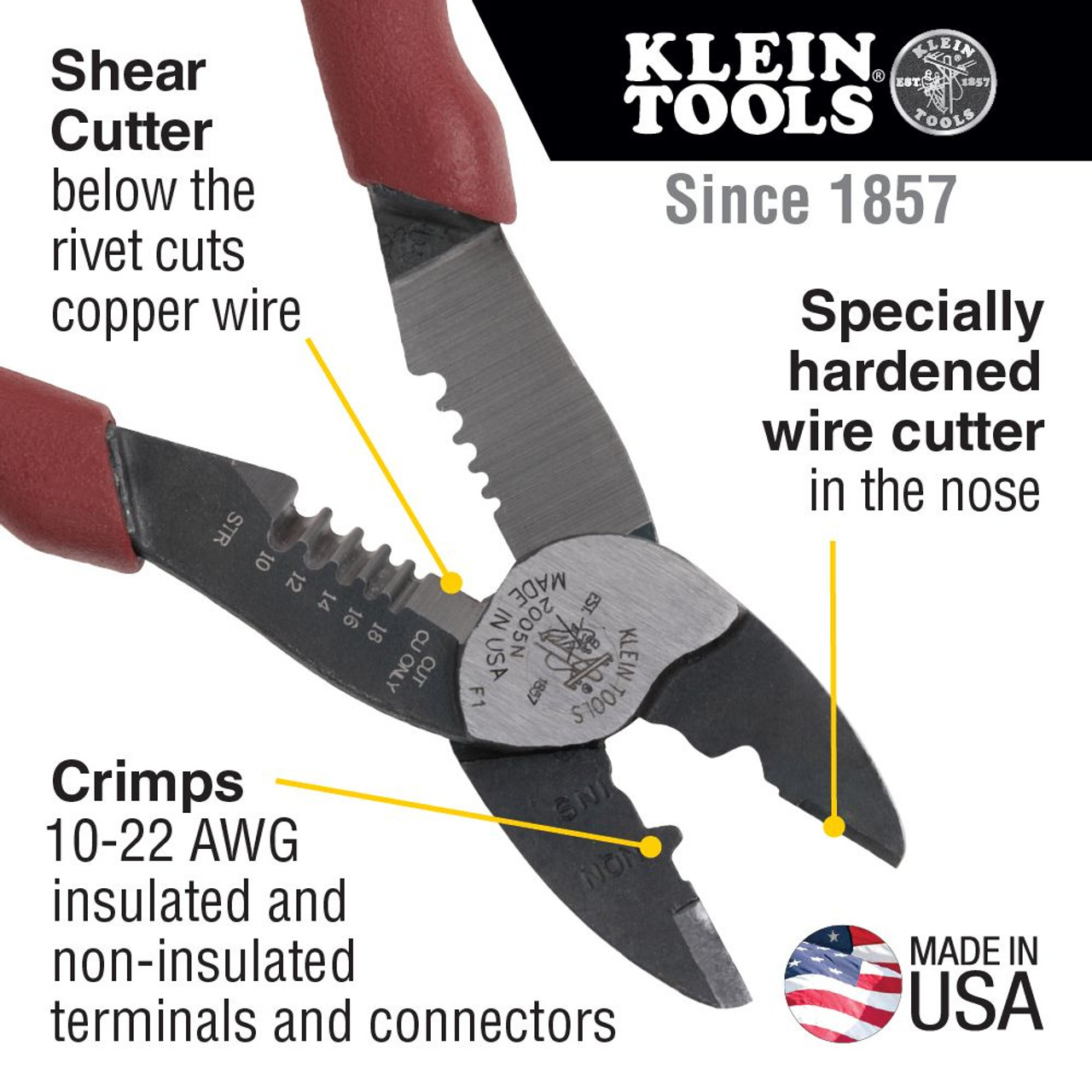 Klein KLE-2005N Forged Steel Wire Crimper, Cutter & Stripper