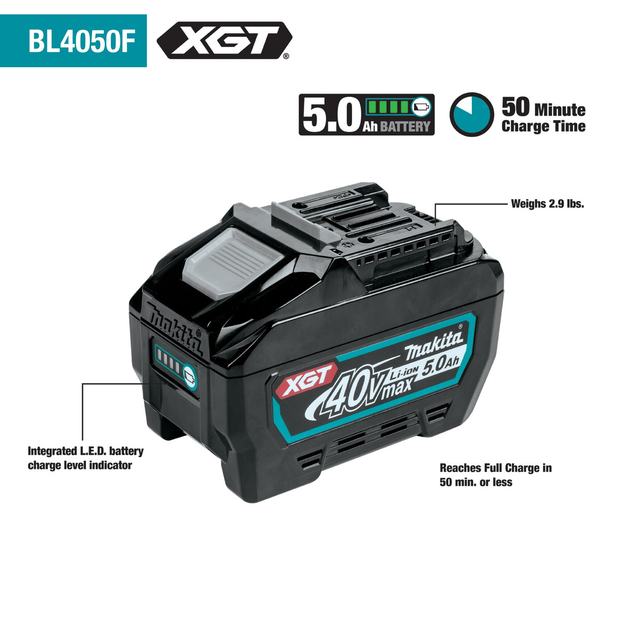 Makita MAK-BL4050F 40V MAX XGT 5.0Ah Battery - Atlas-Machinery