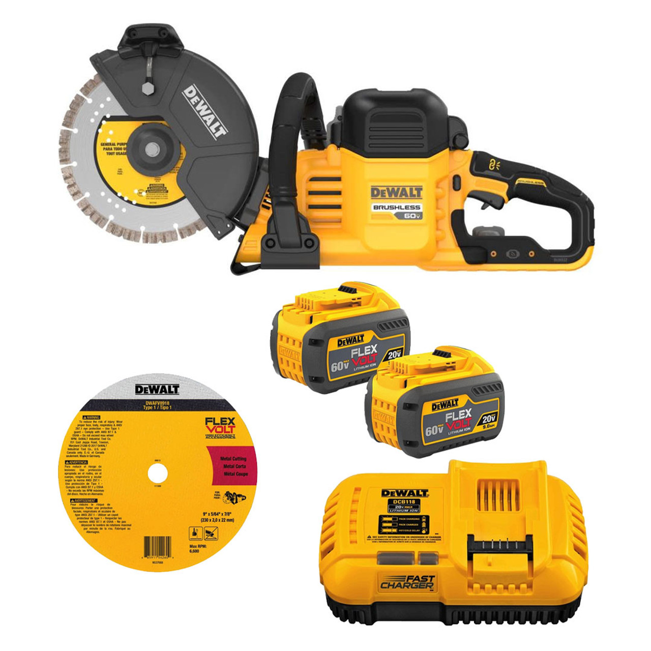 DEWALT DEW-DCS692X2 60V MAX FLEXVOLT 9in Cut-Off Saw 2x 9.0Ah Kit