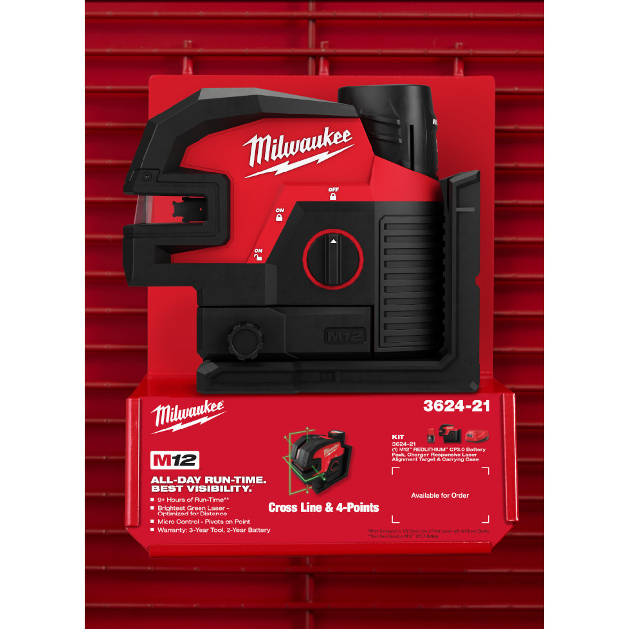 Milwaukee 3624-21 M12 Green Cross Line & 4-Points Laser Kit