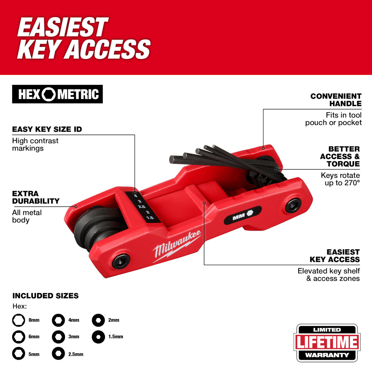 8-Key Folding Hex Key Set Metric | Atlas Tools & Machinery