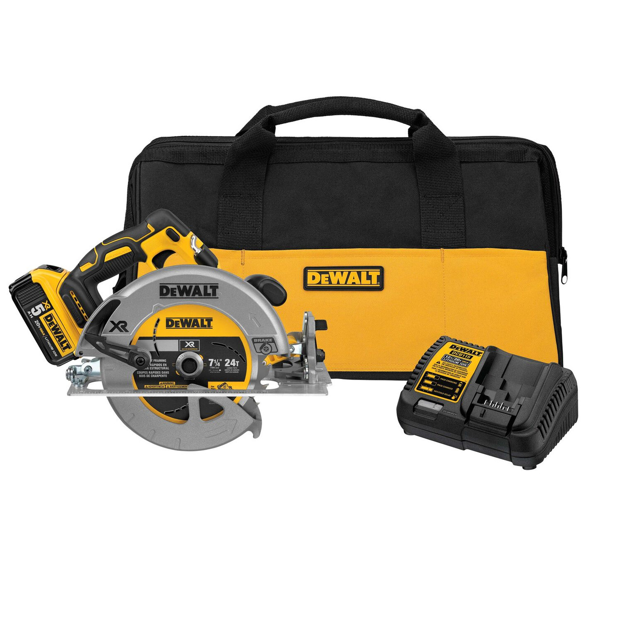 DEWALT DEW-DCS570P1 20V MAX 7-1/4" Cordless Brushless Circular Saw 5.0Ah Kit  Atlas-Machinery