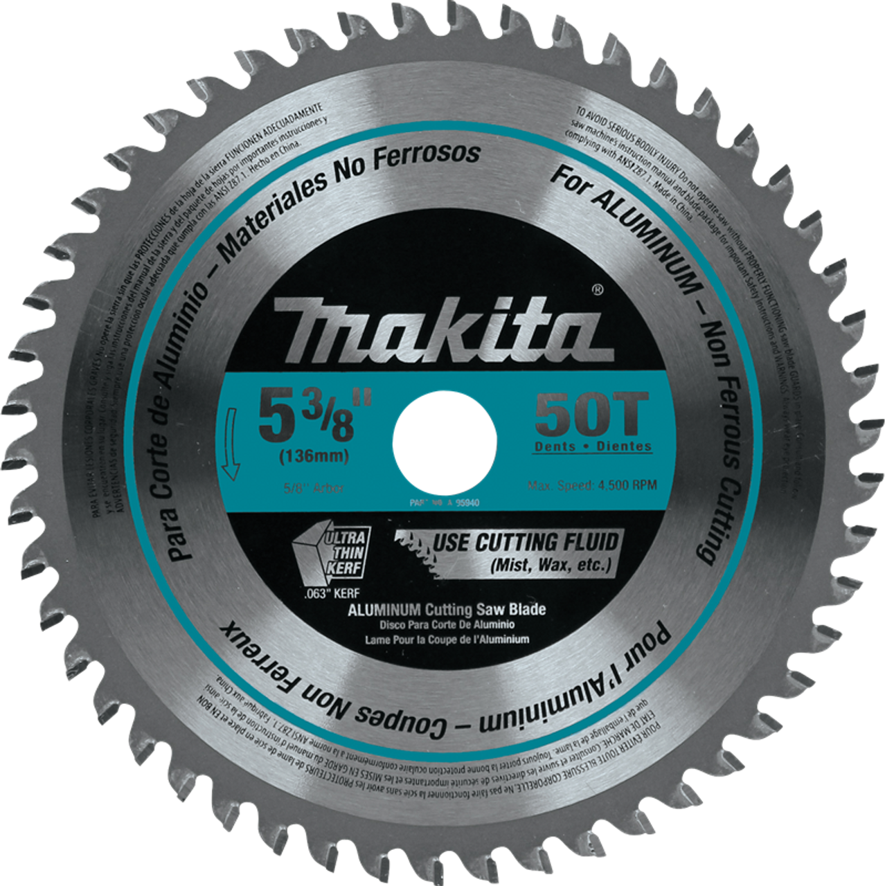 Makita MAK-A-95940 5-3/8In 50T Carbide Tipped Saw Blade, Aluminum  Atlas-Machinery