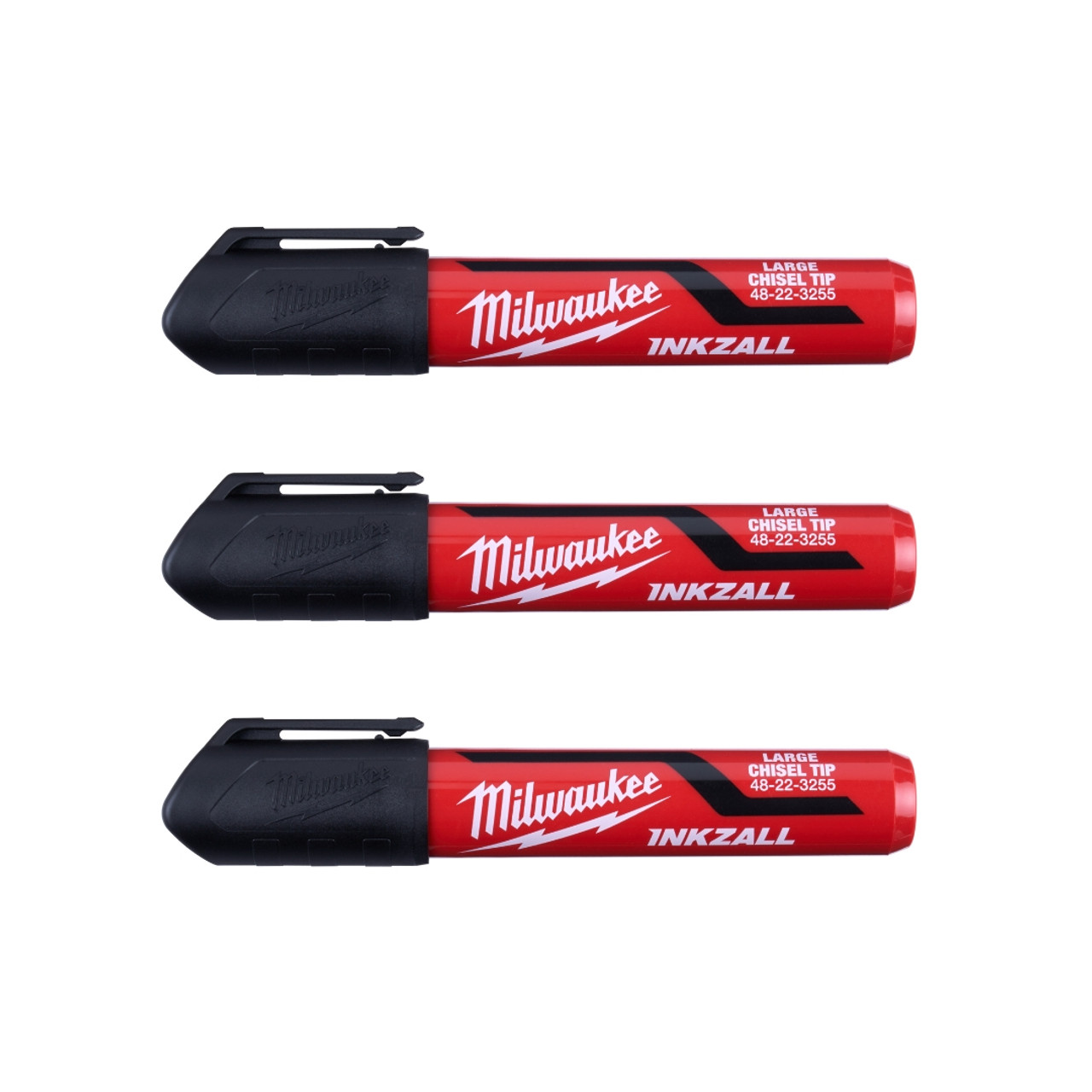 Milwaukee 48-22-3250 INKZALL 3PC Large Chisel Tip Black Marker