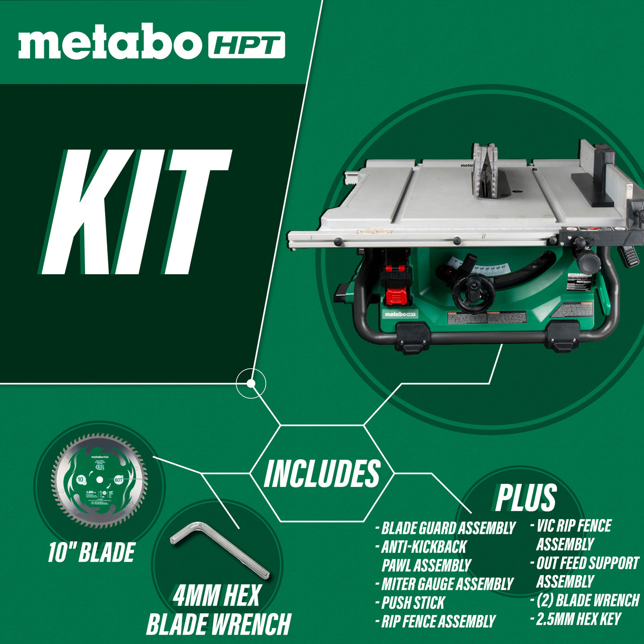 Metabo-HPT HPT-C3610DRJQ4M 36V MultiVolt 10 Inch Table Saw (Tool Only)  Atlas-Machinery