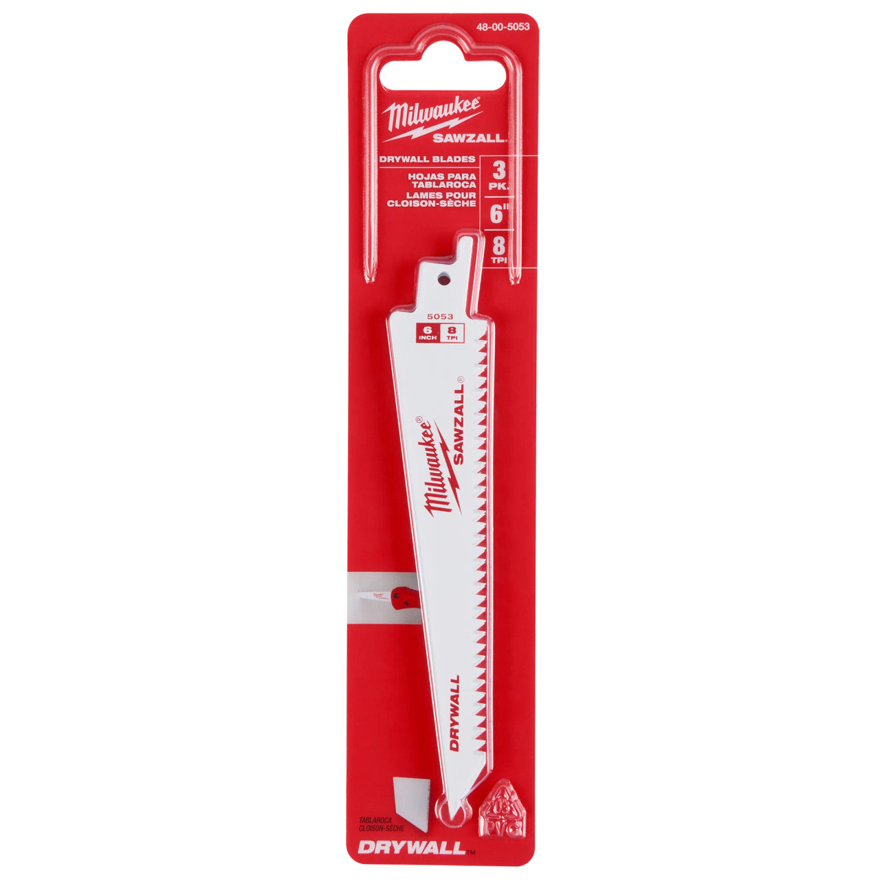 Milwaukee MIL-48-00-5053 6In 8TPI Drywall SAWZALL Blades 3 Pack